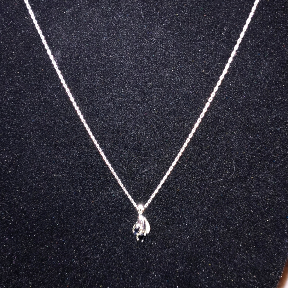 Elegant Lia Sophia Silver Necklace with Dark Blue/Black Gemstone  Pendant Set